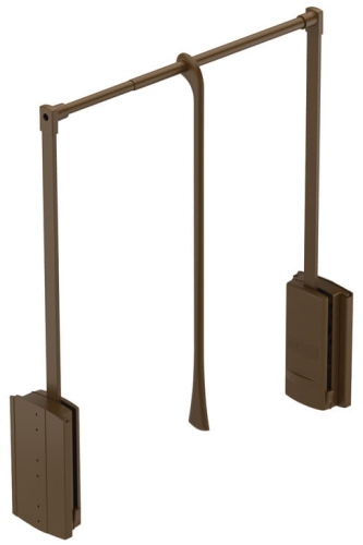 Wieszak opuszczany, Modell 2004, do montażu na ścianie bocznej, udźwig 10 kg kolor/ wykończenie: brązowy, ramię i drążek: chromowany, do szerokości korpusu w świetle: 770-1200 mm HÄFELE 80520157