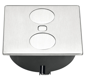 Gniazdo obracane, Duplex R, z maskownicą, gniazdo Schuko, F (DE) i ładowarka USB A+C dla grubości blatu: ≥ 8 mm, napięcie sieciowe: 230 V, wymiary: 118 x 118 mm, kolor/ wykończenie: stal nierdzewna, szczotkowana HÄFELE 82052721