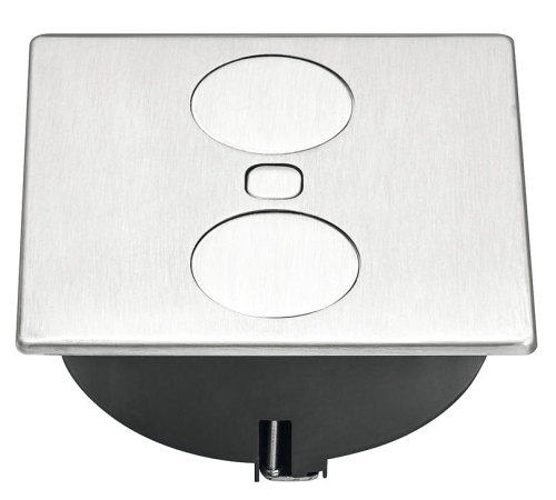 Gniazdo obracane, Duplex R, z maskownicą, gniazdo Schuko, F (DE) i ładowarka USB A+C dla grubości blatu: ≥ 8 mm, napięcie sieciowe: 230 V, wymiary: 118 x 118 mm, kolor/ wykończenie: stal nierdzewna, szczotkowanaHÄFELE 82052721