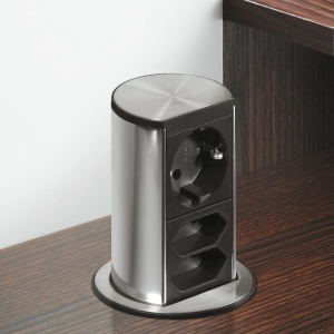 Gniazdo wielopunktowe ELEVATOR, 1 gniazdo Schuko +2 gniazda Euro , kolor STAL NIERDZEWNA HÄFELE 82292920