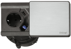 Gniazdo wielopunktowe SQUARE, 1 stacja ładująca Qi w pokrywie + 1 gniazdo Schuko + 1 gniazdo USB ładujące + 1 gniazdo USB ładujące, kSTAL NIERDZEWNA HÄFELE 82052791