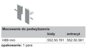 Mocowania frontu wewnętrznego ALTO SLIM H=89mm, kolor ANTRACYT HÄFELE 55250561