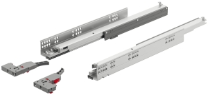 Komplet prowadnic Favorit A30, długość 550mm, wysuw pełny z hamulcem, do płyty 19 mm udźwig 30 kg, ze sprzęgłami 3D HÄFELE 43303756