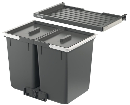 Kosz na śmieci, 2 x 26 l, Häfele do szerokości korpusu: 600 mm, wysokość zabudowy: 414 mm, półka wysuwana Basic: prowadnica ślizgowa z wysuwem częściowym HÄFELE 50191432