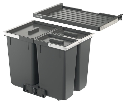 Kosz na śmieci, 1 x 13 i 2 x 10 l, Häfele do szerokości korpusu: 500 mm, wysokość zabudowy: 367 mm, półka wysuwana Basic: prowadnica ślizgowa z wysuwem częściowym HÄFELE 50191421