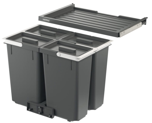 Kosz na śmieci czterokomorowy, 4 x 7 l, Häfele do szerokości korpusu: 600 mm, wysokość zabudowy: 267 mm, półka wysuwana Basic: prowadnica ślizgowa z wysuwem częściowym HÄFELE 50191450