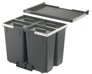 Kosz na śmieci czterokomorowy, 4 x 10 l, Häfele do szerokości korpusu: 600 mm, wysokość zabudowy: 367 mm, półka wysuwana Basic: prowadnica ślizgowa z wysuwem częściowym HÄFELE 50191451