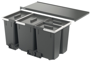 Kosz na śmieci czterokomorowy, 1 x 11, 1 x 16 i 2 x 7 l, Häfele do szerokości korpusu: 800 mm, wysokość zabudowy: 267 mm, pokrywa: stała półka, bez funkcji wysuwu HÄFELE 50191460