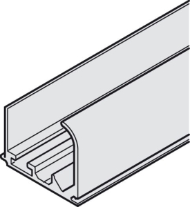 Pojedyncza szyna jezdna, górna, do przykręcenia lub wpuszczania w rowek, z otworami do Häfele Slido F-Line31, anodowany na srebrno, długość: 2500 mm, aluminium  HÄFELE 40231654