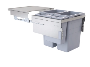 Kosz na śmieci POCZWÓRNY  do szafki min 600 mm, Hailo Euro-Cargo 36119621, 1 x 12, 1 x 2,5 i 2 x 38 litrów, kJASNOSZARY HÄFELE 50370555