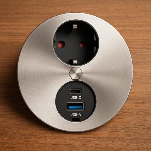 Wpuszczane gniazdo elektryczne DUPLEX-R, 1x Schuko + port USB-A+C, STAL NIERDZEWNA Häfele 82052712