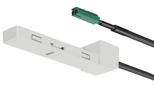 Moduł zasilający, Häfele Lighting OneCable, z zaślepką zasilanie płaskiego przewodu w profilu, materiał: tworzywo sztuczne, montaż na zacisk mocujący, moc: 90 W, długość przewodu: 200 mm, kolor: biały
