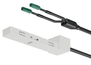 Moduł zasilający, Häfele Lighting OneCable, z zaślepką zasilanie płaskiego przewodu w profilu, materiał: tworzywo sztuczne, montaż na zacisk mocujący, moc: 240 W, długość przewodu: 1000 mm, kolor: biały  Häfele 83368355 