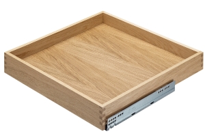 Szuflada z litego drewna, PREMIUM z prowadnicą BLUM MOVENTO, bez frezowanego uchwytu, światło korpusu: 920 mm, wysokość 70 mm  HÄFELE 55764406