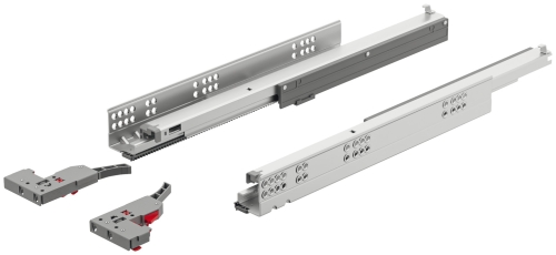 Prowadnica kryta, Häfele Matrix Runner UM A 30, wysuw pełny, udźwig do 30 kg, bieg zsynchronizowany stal, montaż na łącznik, z Push-to-Open, długość szuflady SL: 350 mm HÄFELE