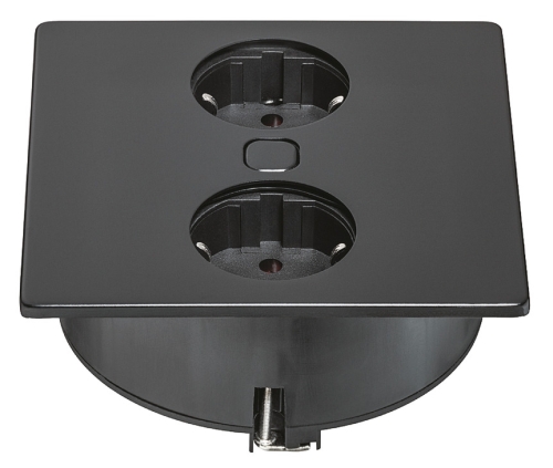 Gniazdo obracane, Duplex Q, z maskownicą, gniazdo Schuko, F (DE) dla grubości blatu: ≥ 8 mm, napięcie sieciowe: 230 V, wymiary: 118 x 118 mm, kolor/ wykończenie: czarny, matowy HÄFELE 82052722