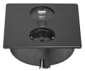 Gniazdo obracane, Duplex Q, z maskownicą, gniazdo Schuko, F (DE) i ładowarka USB A+C dla grubości blatu: ≥ 8 mm, napięcie sieciowe: 230 V, wymiary: 118 x 118 mm, kolor/ wykończenie: czarny, matowy HÄFELE 82052723