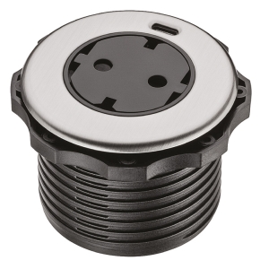 Gniazdo, Solo, 230V, gniazdo Schuko, F (DE) i ładowarka USB C do grubości blatu: ≥ 8 mm, otwór montażowy: ø 60 mm, kolor/ wykończenie: stal nierdzewna  HÄFELE 82052727