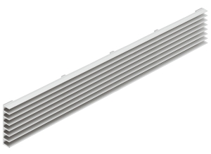 Kratka wentylacyjna, prostokątna, lamelki ustawione ukośnie 8 sztuk, eloksalowana na srebrno E6/EV1, wymiary (dł. x szer.): 480 x 56 mm HÄFELE 57508924
