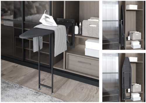 Deska do prasowania montowana w szafie z cichym składaniem SOFTCLOSING, kolor ANTRACYT STARAX S-6611-A