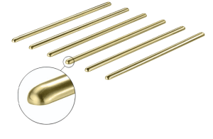  Relingi ochronne, proste, wymiary: 13 x 7 mm do mebli i blatów roboczych, montaż: samoprzylepny, w kolorze mosiądzu, długość: 450 mm  HÄFELE 80890501